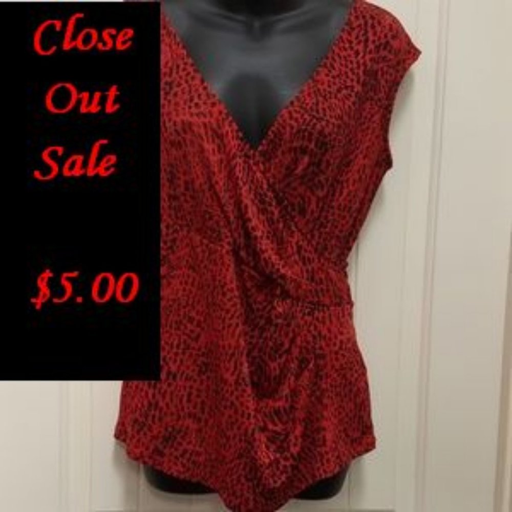 EUC Chaus Vivid Red & Black Leopard Print Top